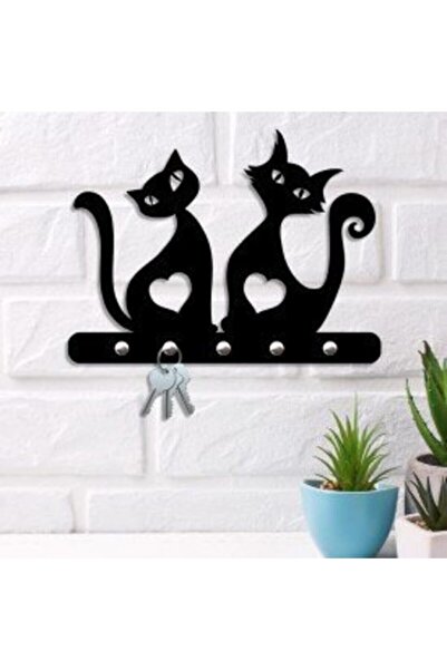 TOPRAK LAZER KESİM Kedili Anahtarlık Kedi Temalı Ahşap Anahtarlık