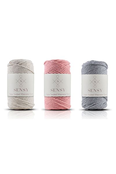 SENSY Premium 3 Twist Macrame Rope 3mm Three Twist Πλεκτό Σχοινί Macrame Rope 3 τεμαχίων εκρού-σολομό-ανοιχτό γκρι