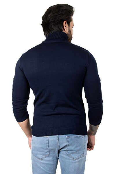 DeepSEA Ανδρικό μονόχρωμο πουλόβερ σε μπλε ζιβάγκο 2002292