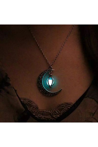 Köstebek Vintage Glow in the Dark Moon Necklace Crescent Necklace