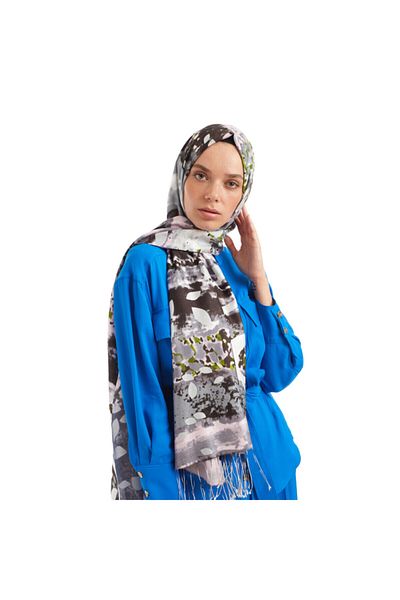 QOZA Μοτίβο Modal Silk Shawl - Sunset Pattern - Μαύρο
