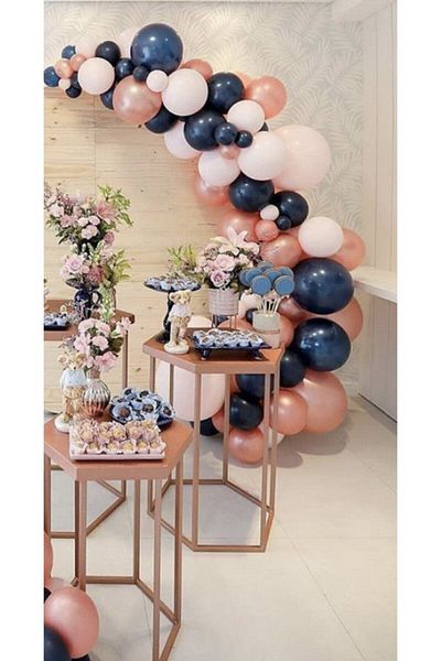 BEST PARTİ Rose Gold Black Skin Special Day Concept Balloon Chain 50 Pieces