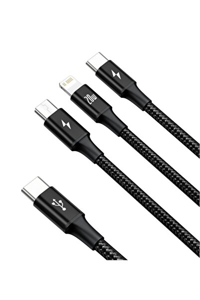 Baseus Rapid Serisi Usb-c Kablo 3in1 Mikro Usb/lightning/usb-c 20w 1,5m Şarj Kablosu Siyah