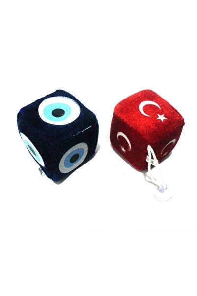 abnturk 2li Set Küp Model Bayrak Ve Nazarlık Desenli 2 Adet Araba Süsü