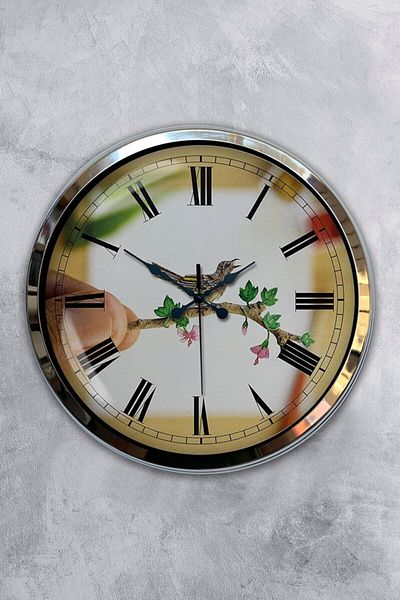 Kasva Concept Cadou 40 Cm Ceas de Perete Pasăre Metal Cromat