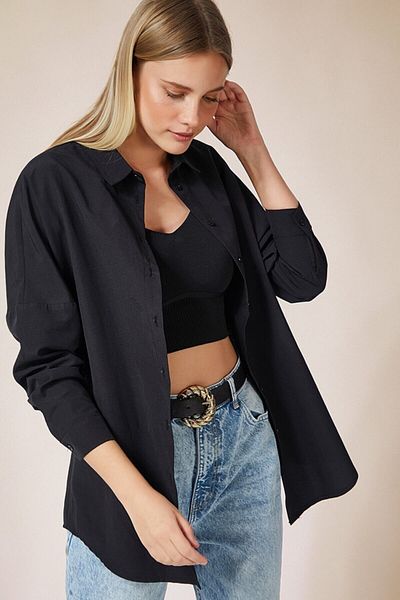 BE CHİC Cămașă de bază lungă oversize neagră de damă