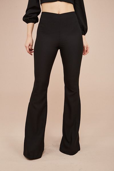 MEECY Pantaloni negri din stofă cu picioare largi de damă