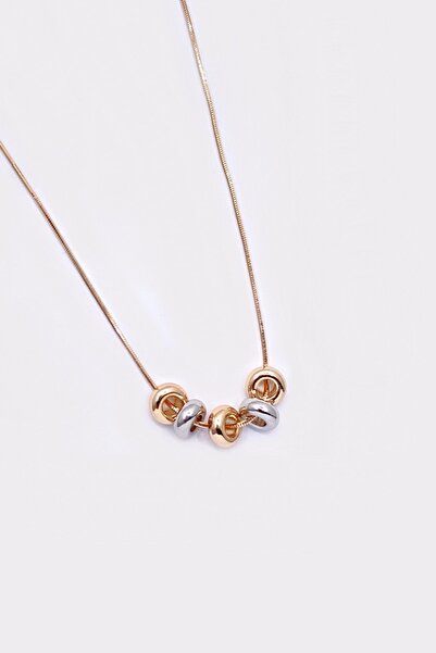 Esra Pamir قلادة من الفولاذ باللون الوردي الذهبي مع خرز معدني