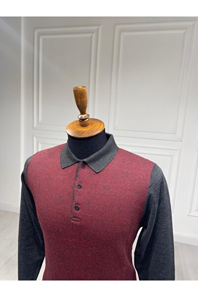 CCS Sarar Polo Yaka Desenli Antrasit Triko Kazak