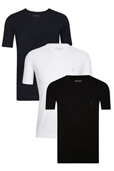 SÜVARİ Classics Basic Fit Pamuk Yuvarlak Yaka 3lü Tshirt Paketi Lacivert-siya...
