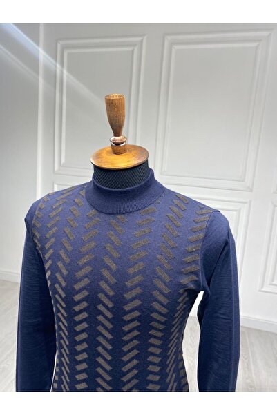 CCS Sarar Yarım Balıkçı Desenli Lacivert Triko Kazak