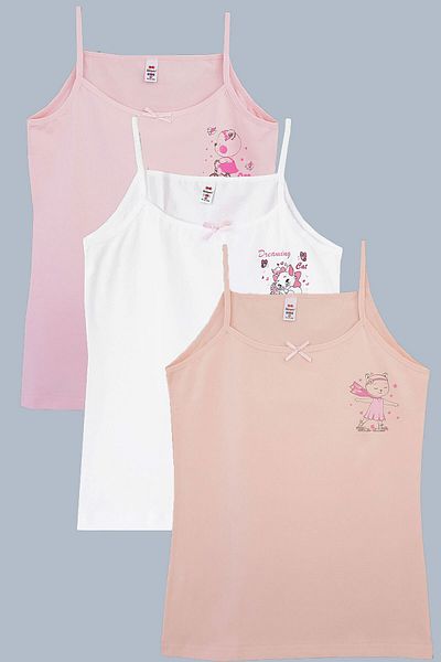TEKKAPLAN 3-Piece Girl's Rope Strap Undershirt Cotton Printed Undershirt