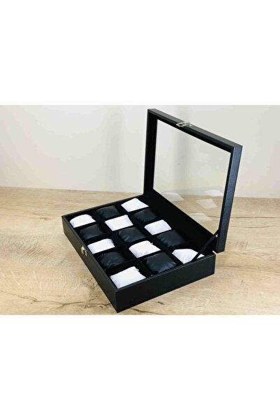 Kelepir Fırsatlar Black Leather Covered Stylish 15 Wristwatch Capacity Specia...