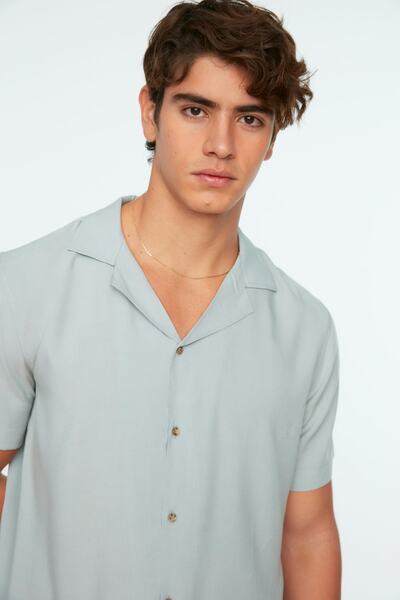 Trendyol Collection Gray Apache CollarRegularFit Viscose Summer Shirt - Tmnss20go0441