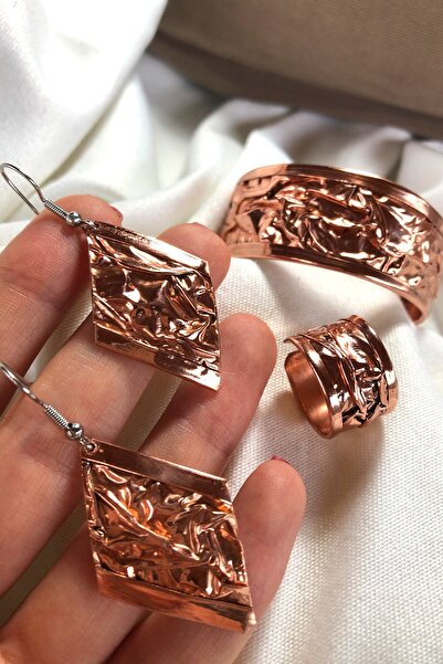 Miray hediyelik Handmade Copper Bracelet & Ring & Earring Set