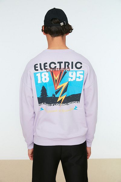 Trendyol Collection Fleece Lilac Oversize Sweatshirt - Crew Neck, Back Print - TMNAW22SW0799