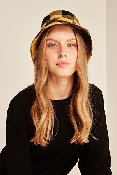 MARBERRY قبعة دلو نسائية صفراء منقوشة منقوشة