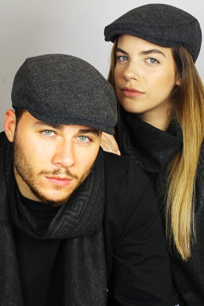 Capstories Cap Herringbone Wool Dark Gray Cap Hat