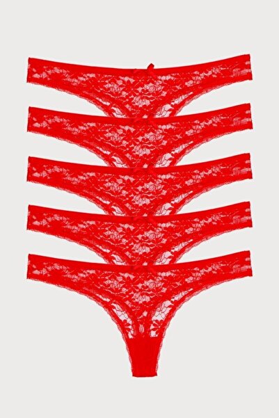 Nicoletta Red Women's Panties Thong Lace 5 Pack Lycra