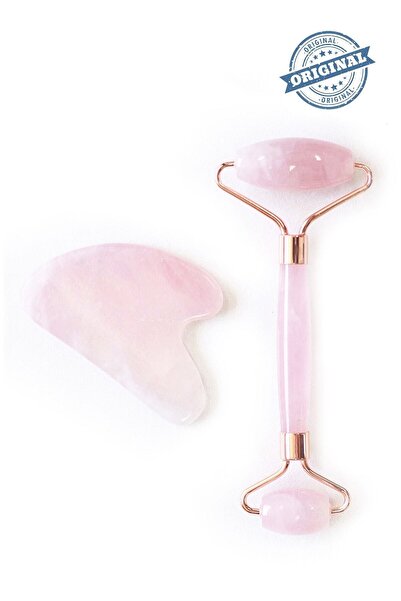 Vose 2' Li Set Rose Quartz Facial Roller + Gua Sha