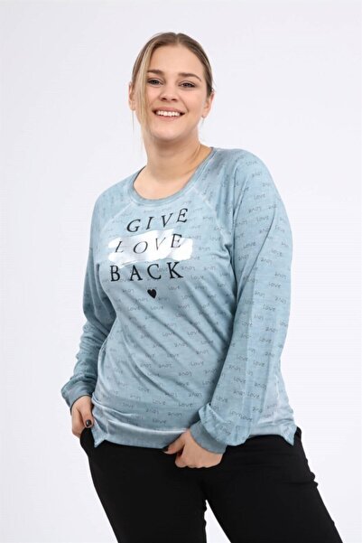 Seamoda Love Printed Raglan Sleeve Oil Wash Sweat-ανοιχτό μπλε