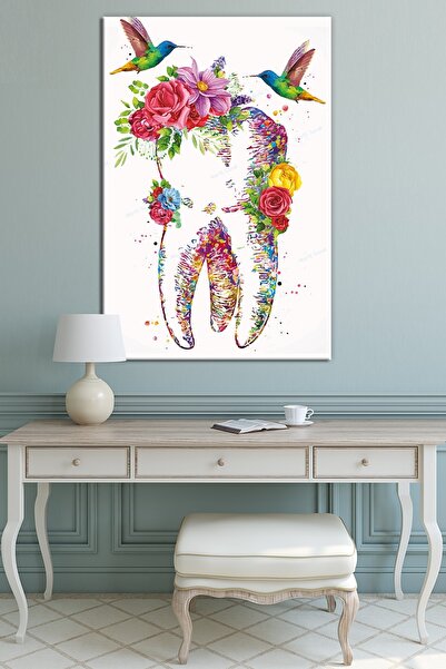 Morfil Sanat Atölyesi Pictură pe pânză cu dinți și flori cu efect de acuarelă special pentru spitale pentru medici (8 dimensiuni diferite)