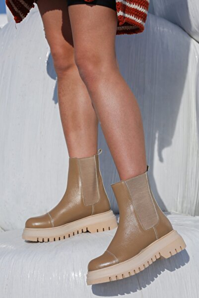 Rugano Roice Doğal Deri Materyal Kauçuk Taban Vizon Renk Postal