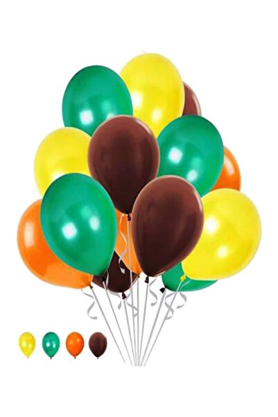 Party City 40 بالونة معدنية على شكل غابة سفاري - أصفر-برتقالي-بني-أخضر