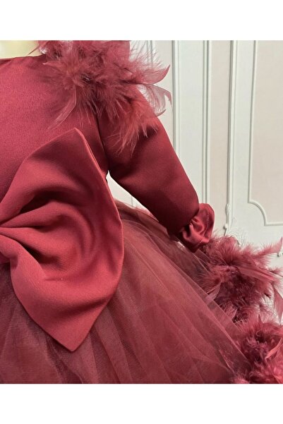 İlknur Karaca Design Бордо с отворени ръкави специална рокля за момиченца