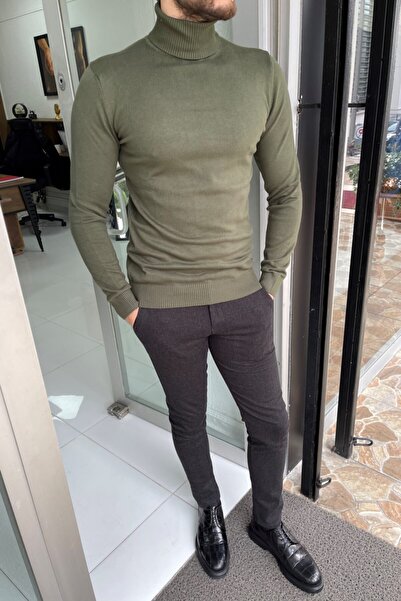 NAZEF Slim-Fit Turtleneck Khaki Knitwear Sweater