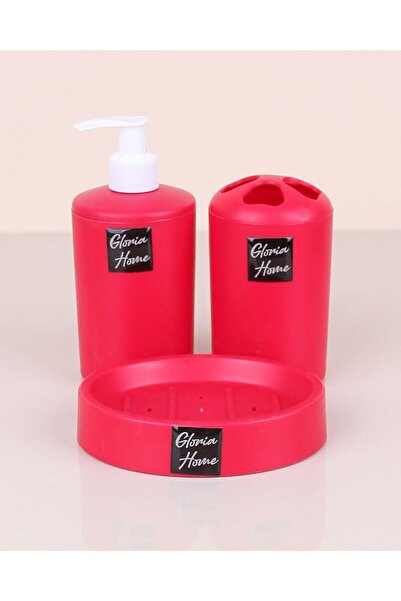 HomeFuture 3lü Banyo Seti Üçlü Set Kırmızı Sıvı Sabunluk Katı Sabunluk Diş Fı...
