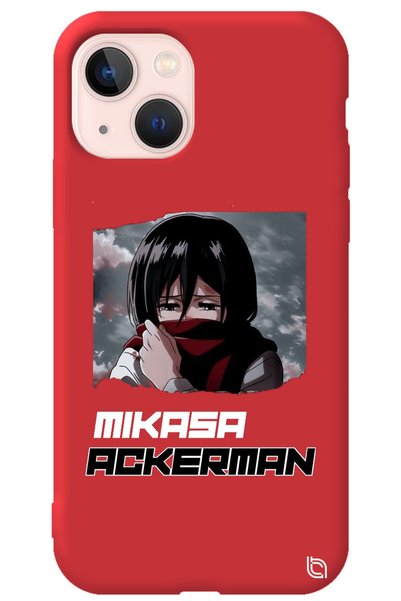 WANNA PROTECT iPhone 13 Red Premium Velvet Attack on Titan Mikasa Patterned S...