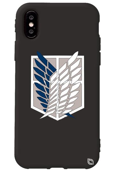 WANNA PROTECT iPhone XS Black Premium Velvet Attack on Titan Patterned Silico...