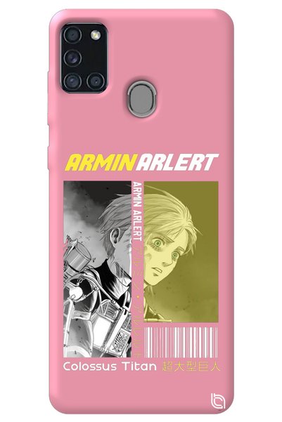 WANNA PROTECT Samsung A21S Pink Premium Velvet Inside Attack on Titan Pattern...