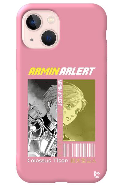 WANNA PROTECT Iphone 13 Pembe Premium Içi Kadife Attack On Titan Desenli Sili...