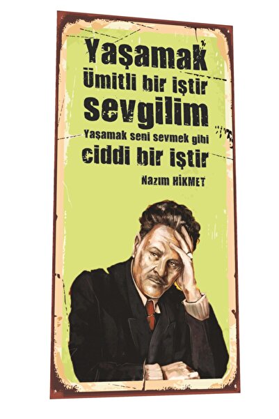 Nazım Hikmet Living is Hopeful Work Mini Retro Wooden Poster
