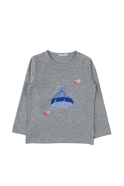 Mavipink - Devojčica, siva ljubavna lila majica sa printom, pamučna, dugih ru...