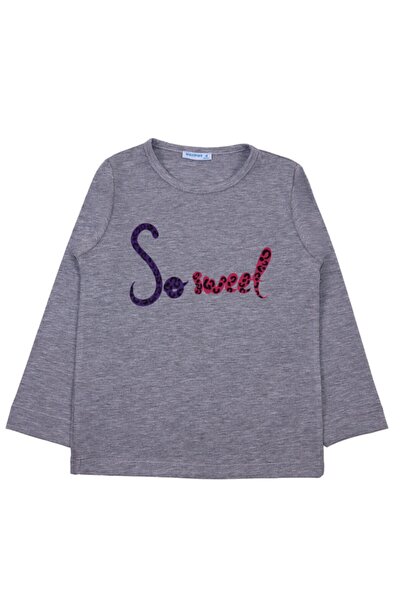 Mavipink Devojčica, siva, slatka pamučna majica sa dugim rukavima i printom