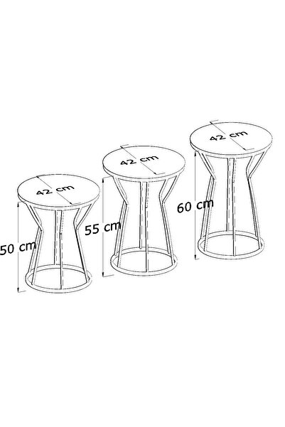 Puklife Kum Saati 3'lü Zigon Sehpa Takımı Gümüş Ayak - Siyah Ayna