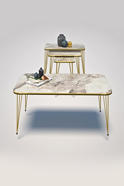 GOLDFALEZ Zigon Sehpa Kr Ve Orta Sehpa Kr Set Çift Gold Efes Tel 1112