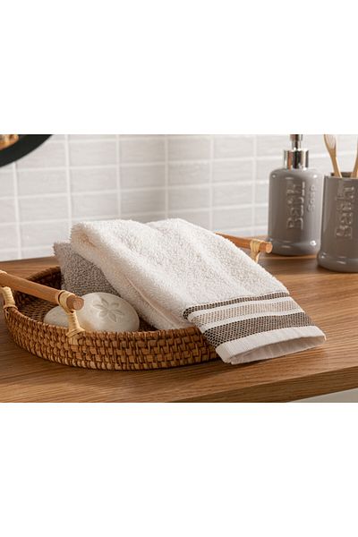 English Home Ecru Triple Striped Cotton Hand Towel - 30x40 Cm
