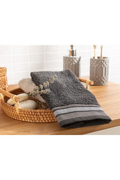 English Home Anthracite Triple Striped Cotton Hand Towel - 30x40 Cm