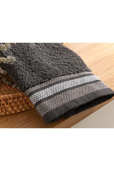 English Home Anthracite Triple Striped Cotton Hand Towel - 30x40 Cm