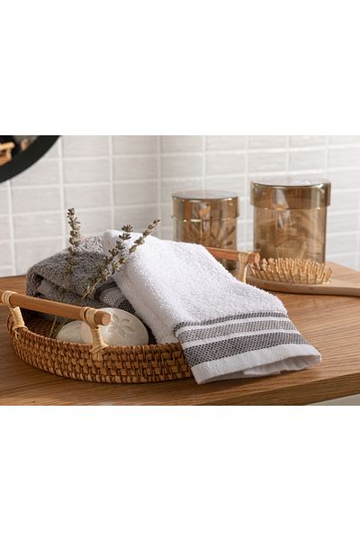 English Home Prosop de mână din bumbac cu dungi triple alb - 30x40 Cm