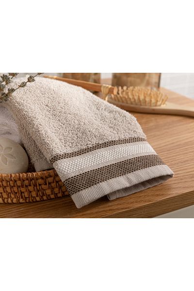 English Home Βαμβακερή πετσέτα χεριών σε μπεζ χρώμα τριπλή ριγέ - 30x40 cm