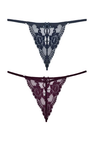 Zena 2-Piece Lace Front and String Back Women's String Panties