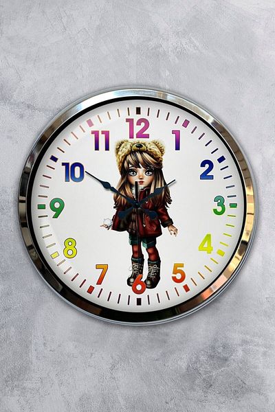 Kasva Concept Gift Clock Decorative 40 Cm Chrome Metal Young Girl Wall Clock