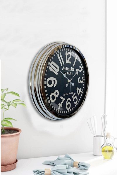 Kasva Concept Gift Clock Decorative 40 cm Chrome Metal Antique Wall Clock