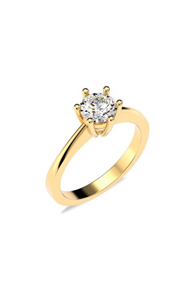 İNDİGO TAKI 6 Tırnak Tek Taş Pırlanta Montür Altın Kaplama Gümüş Yüzük