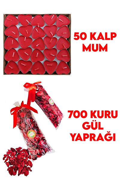 Parti dolabı 50 Mum + 700 Kuru Gül Yaprağı, Kalpli Mum ve Kuru Gül Yaprakları